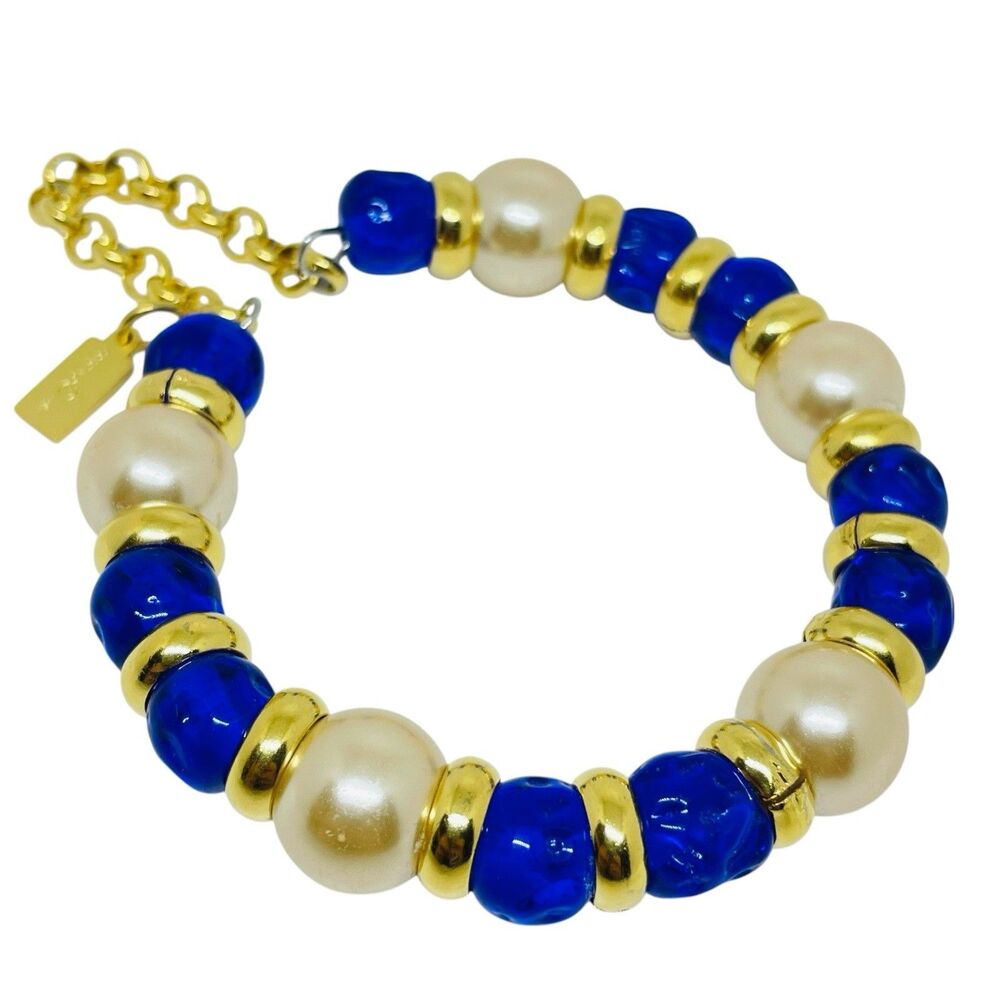 Vintage Style PARIS 1980s Collection Mogul Jewel Glass Gold Chain Bracelet by DL